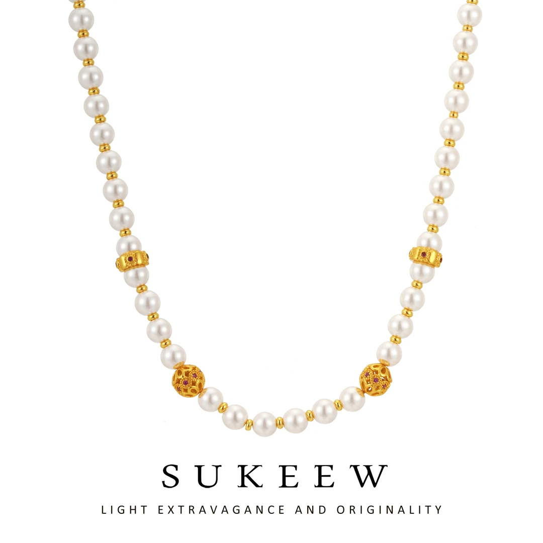SUKEEW/酥可 镀k金 气质百搭珠珠满串金刚项链137205