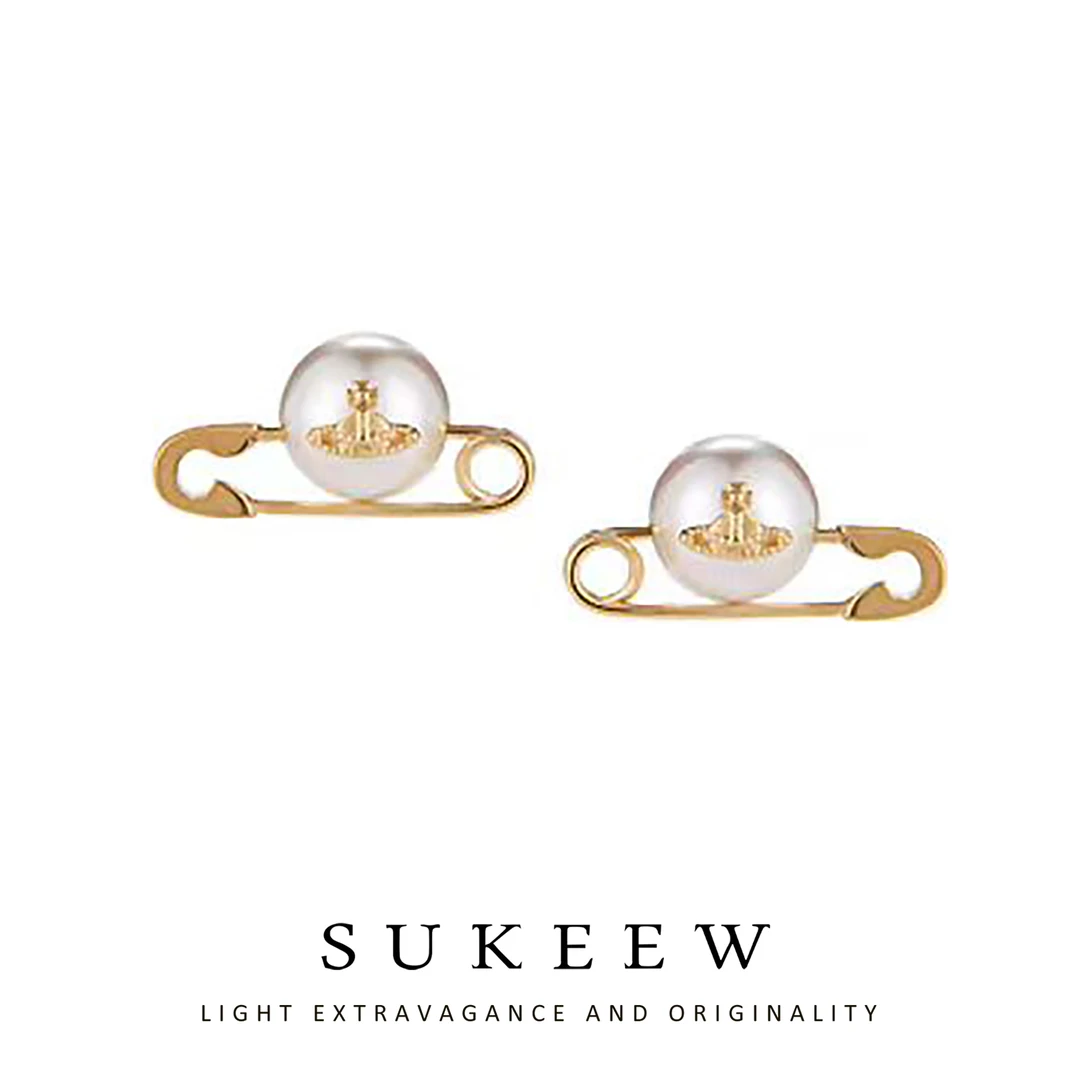 SUKEEW/酥可 铜合金耳饰 轻奢珠珠满串精致星球别针耳环761006