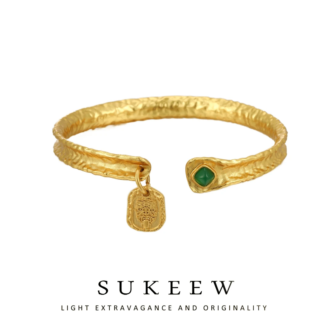 SUKEEW/酥可 铜合金手镯 锤纹复古小众民族风手镯120904五金女孩