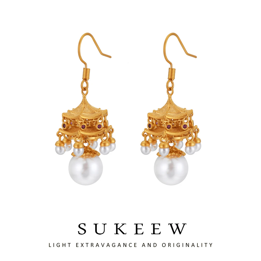 SUKEEW/酥可  镀K金 新中式宫灯流苏珠珠复古耳环463204