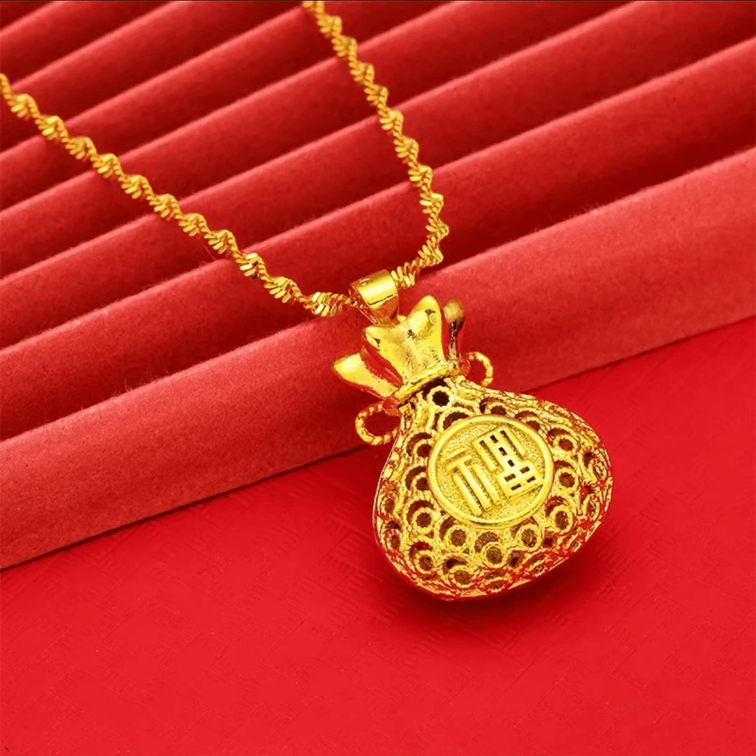 【双十一福利】复古福袋锁骨项链镂空花丝福袋吊坠M2