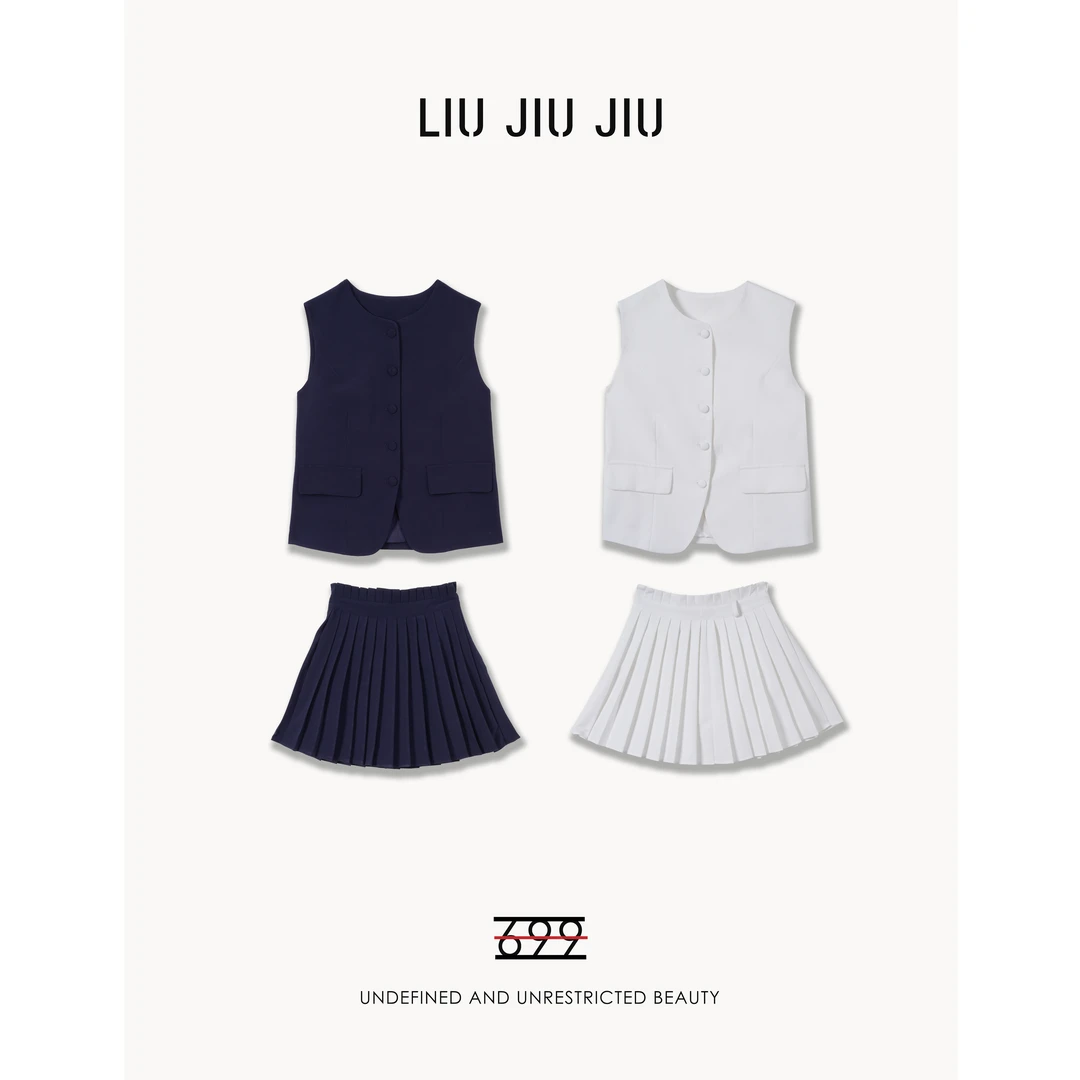 LIUJIUJIU 法式高级感无袖轻奢风百褶裙两件套TZ2117L