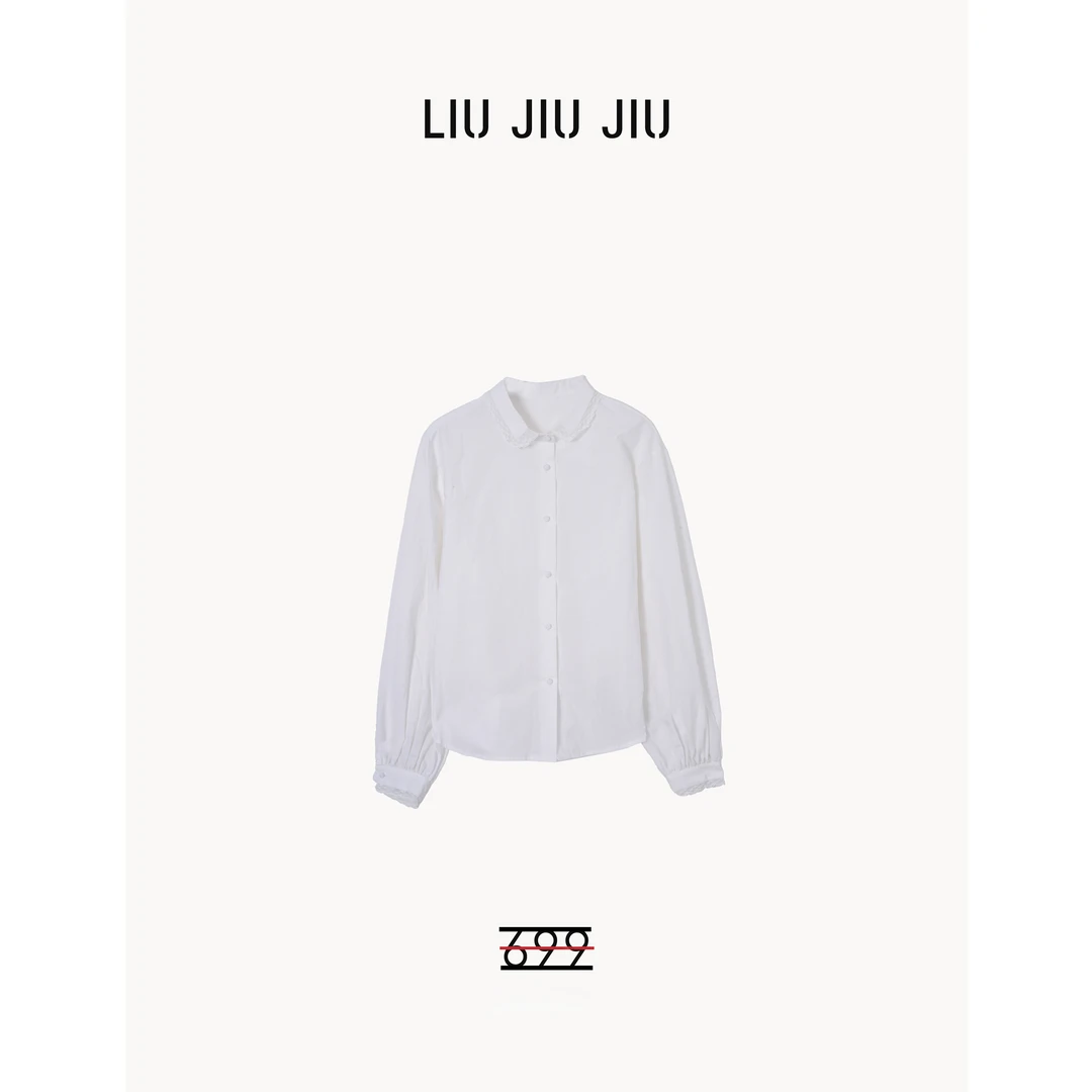 LIUJIUJIU 韩系秋冬甜美学院风蕾丝拼接娃娃领长袖衬衫SY2837L