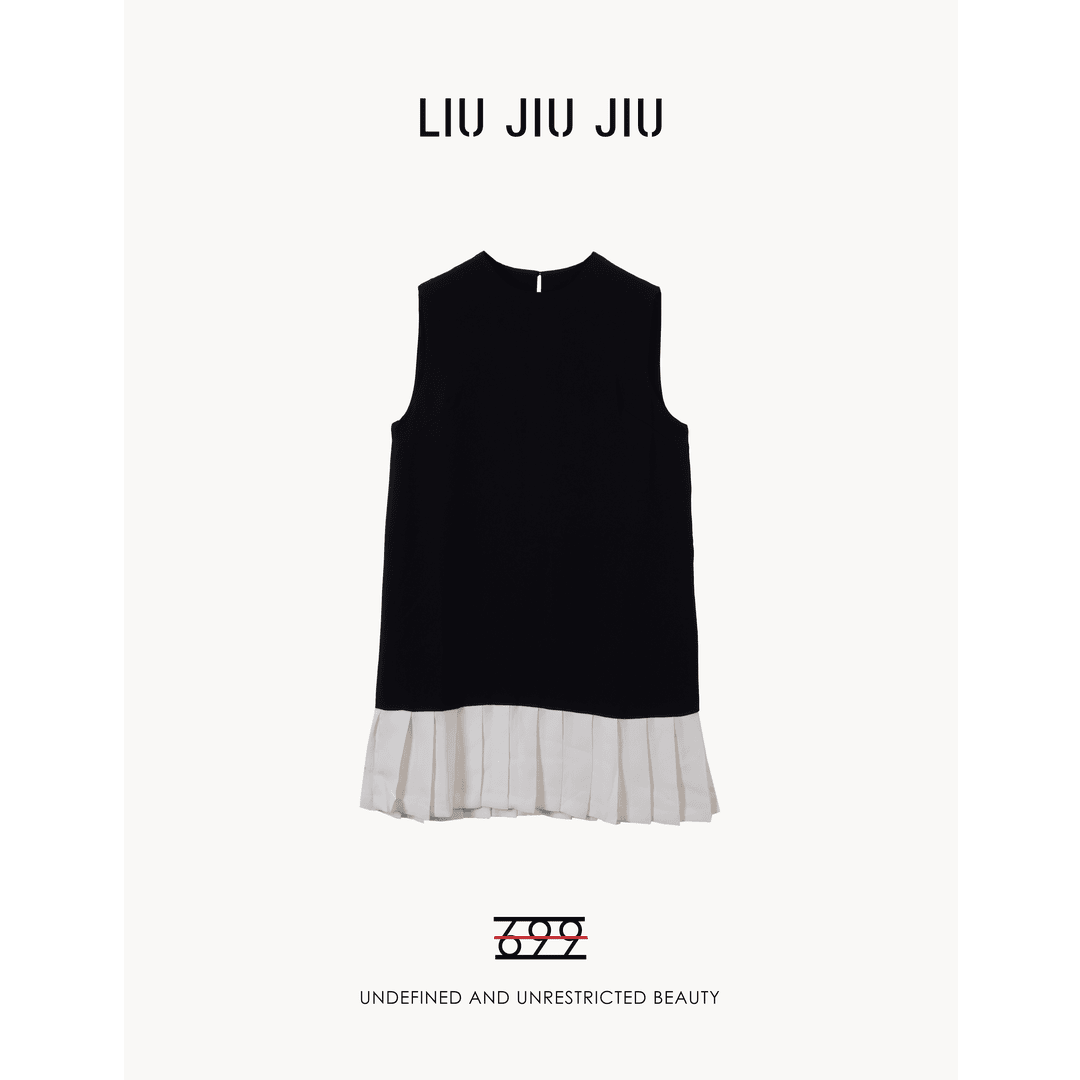LIUJIUJIU 欧货设计师拼接百褶百搭连衣裙LYQ2121L