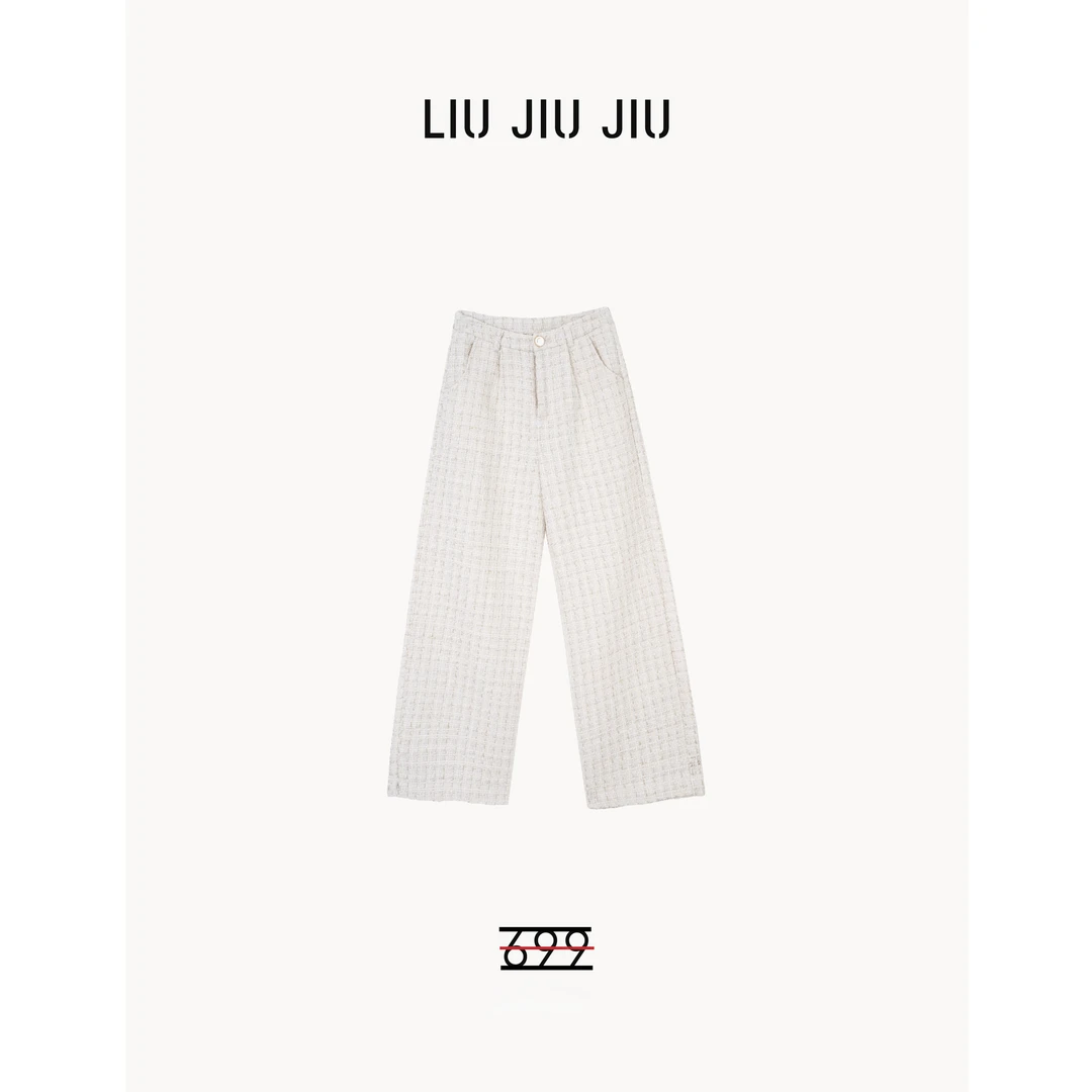 LIUJIUJIU 秋冬小香风白色毛呢新款设计感高腰显瘦阔腿裤KZ2939L
