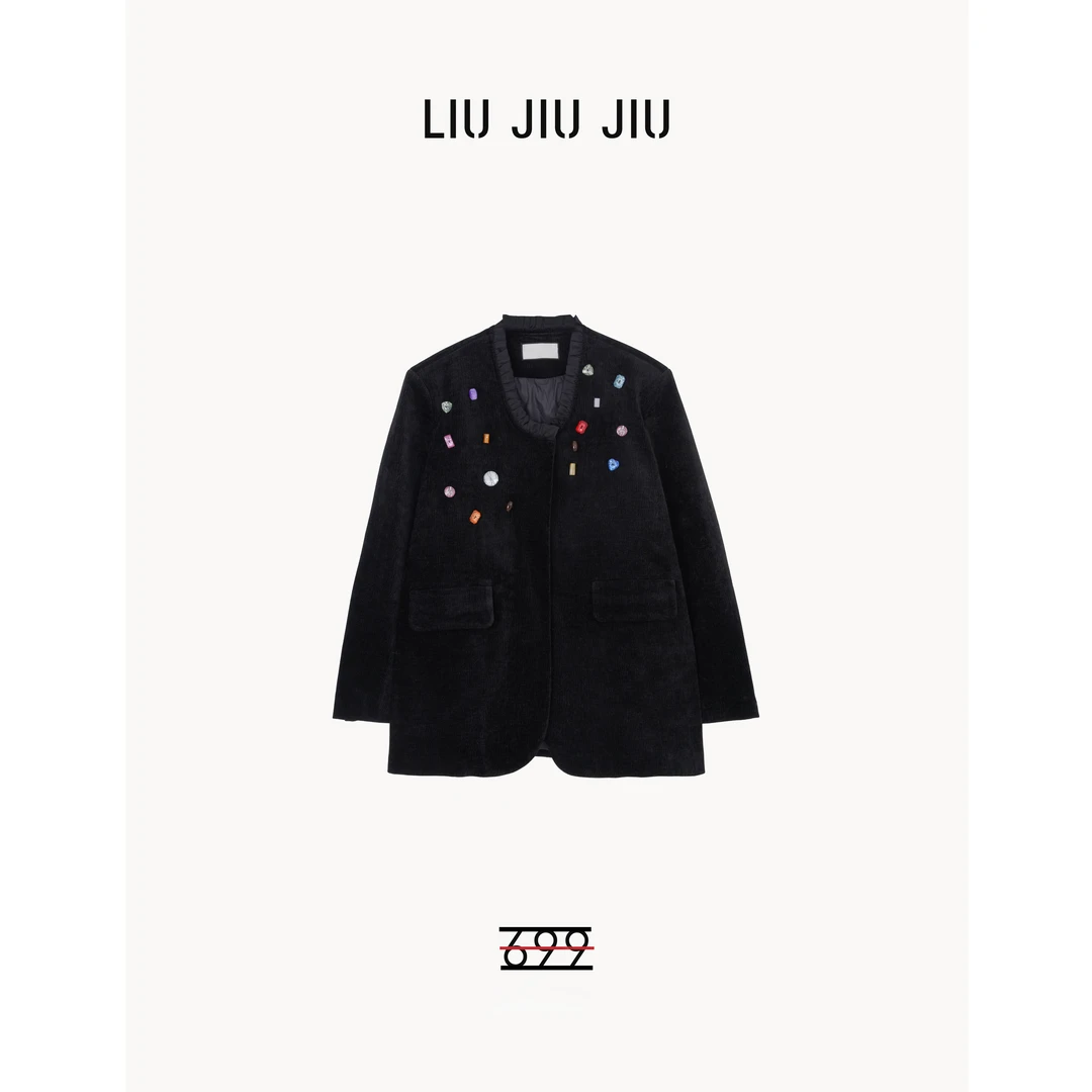 LIUJIUJIU 法式高级感手工定制镶砖西装版休闲羽绒服YRF2789L