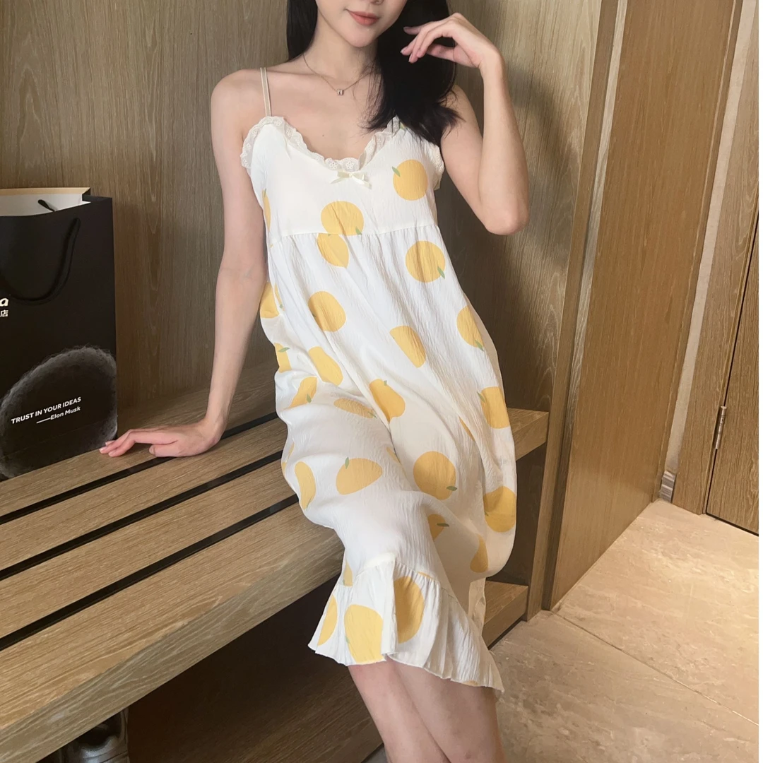 2024新款薄款夏季甜美吊带睡裙带胸垫睡衣家居服大码可外出可外穿