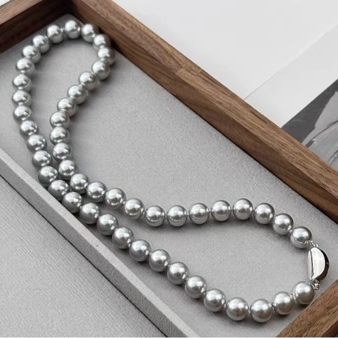铂金灰8.3-10.9mmmm 海水珍珠项链