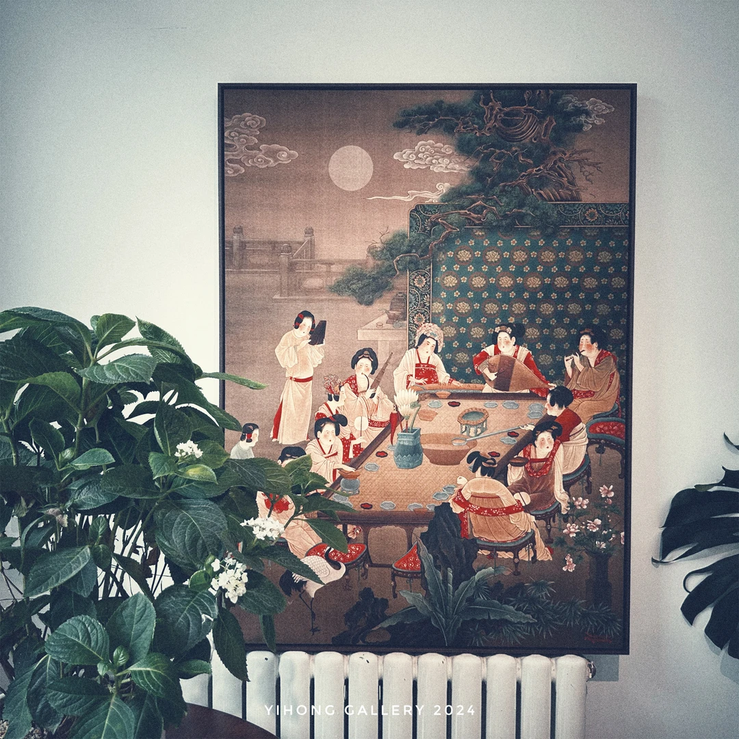 《宫乐图》二次创作数码精细临摹艺术微喷复刻装饰画宣纸复古风格