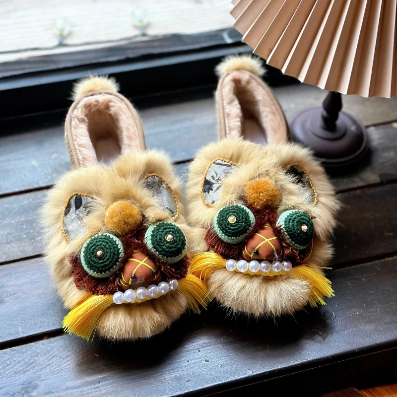 纯手工千层底棉鞋女时尚女士外穿保暖冬毛毛鞋休闲汉服孕妇毛毛鞋