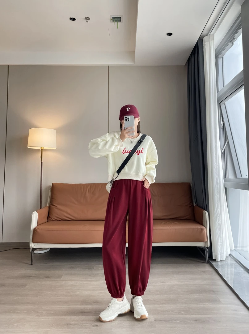 2024秋冬加绒新款高腰韩版休闲裤长裤百搭哈伦裤宽松显瘦女裤运动