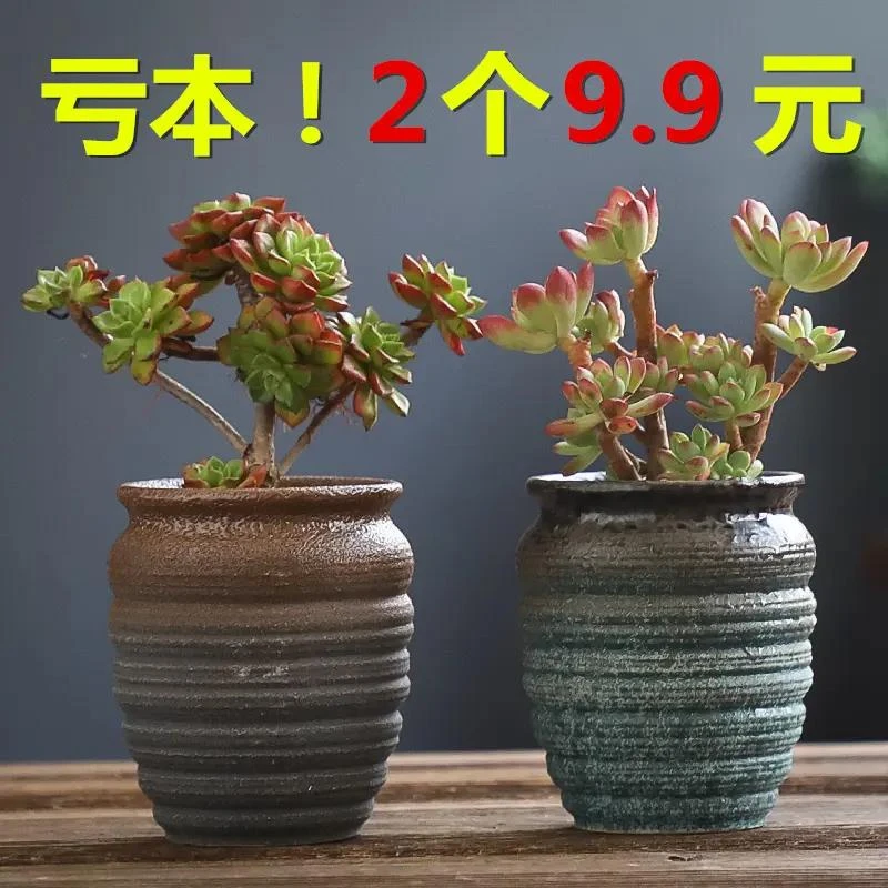 多肉花盆陶瓷粗陶透气大口径号高桩创意多肉植物复古