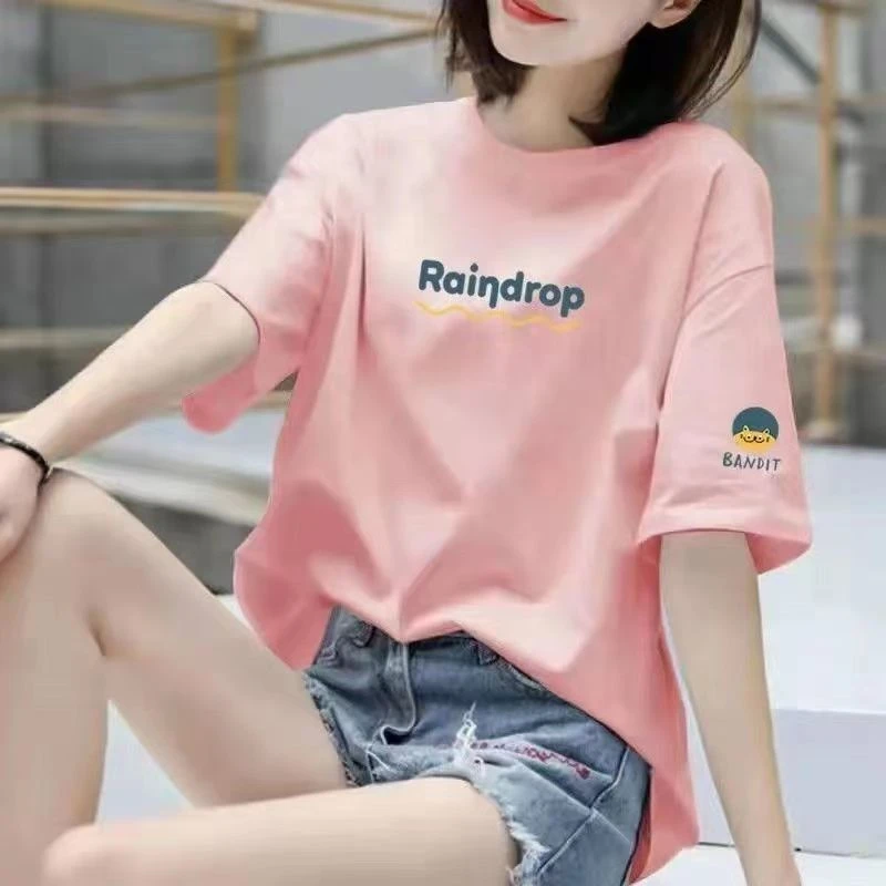 2024年春夏重磅纯棉新款男女印花百搭短袖t恤宽松休闲上衣设计感