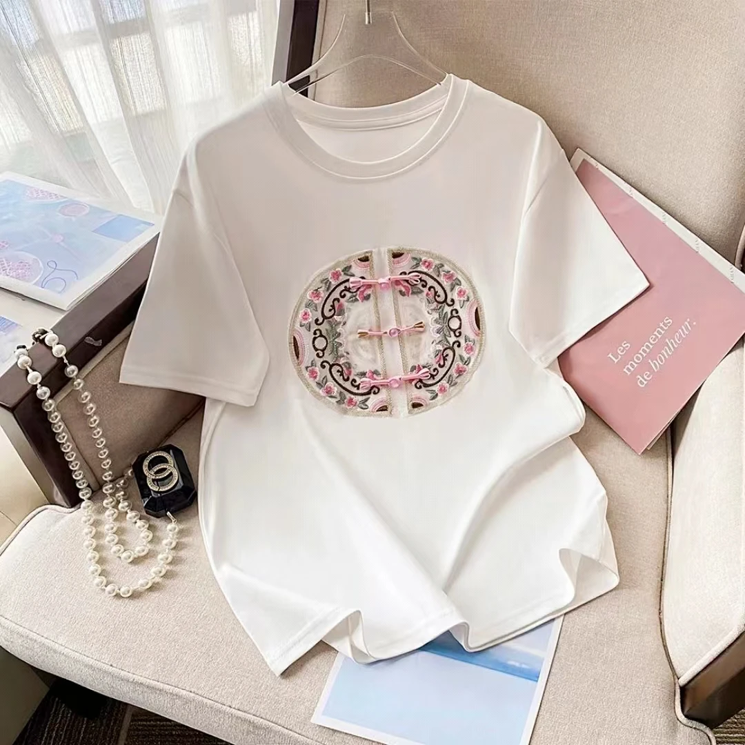 短袖精梳棉t恤女2024新款夏季宽松版女装气质百搭半袖上衣t恤