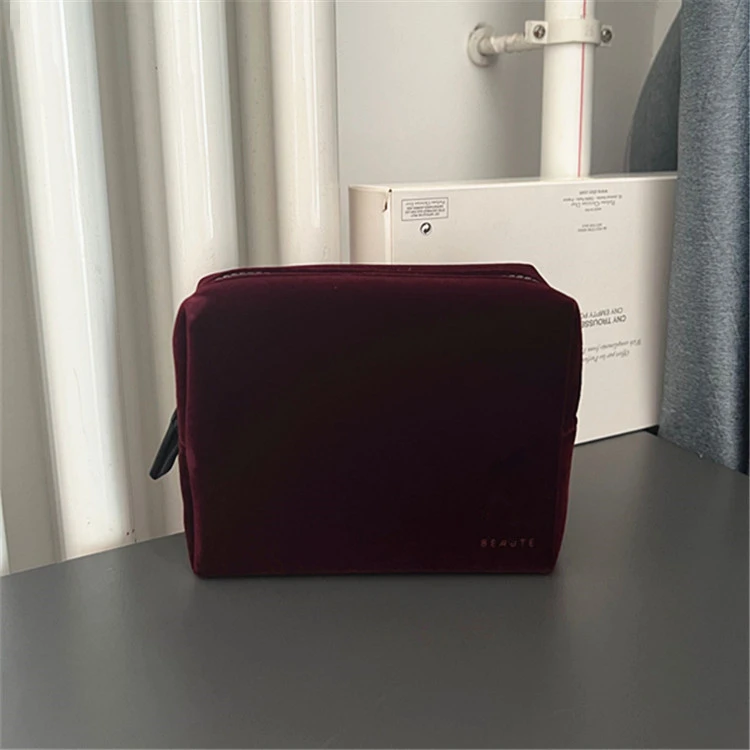 【树002】酒红色丝绒高质感气质小方包彩妆零钱钥匙收纳包