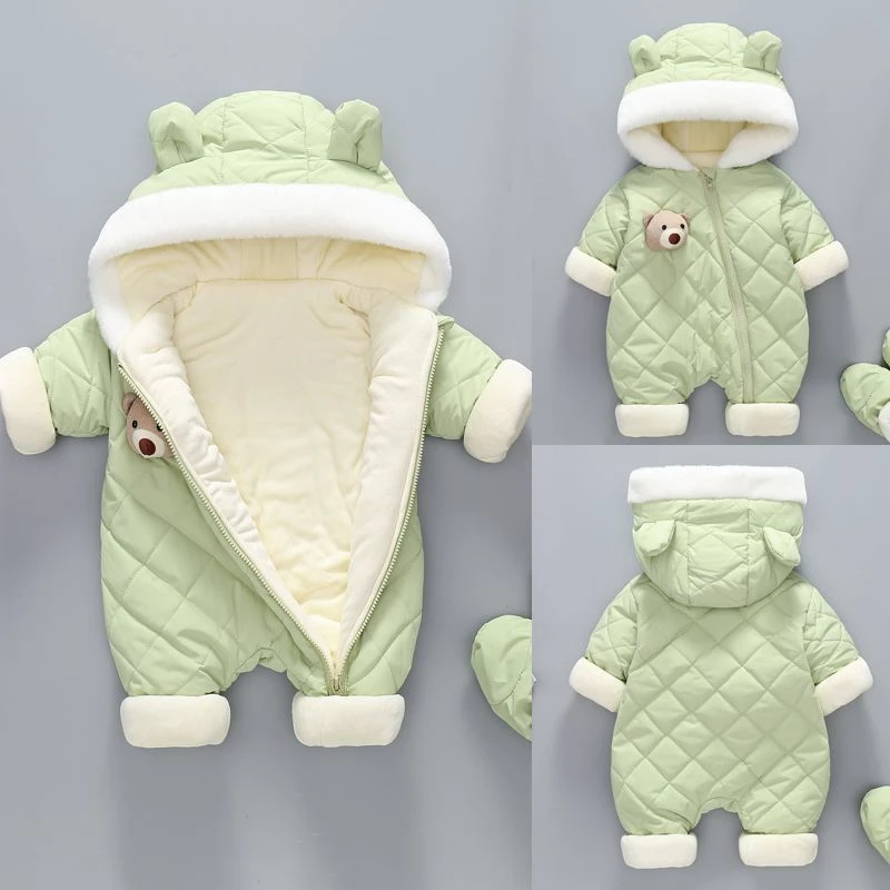 新生婴儿儿衣服秋冬夹棉连体衣宝宝小熊外出服冬装新生儿抱服外套