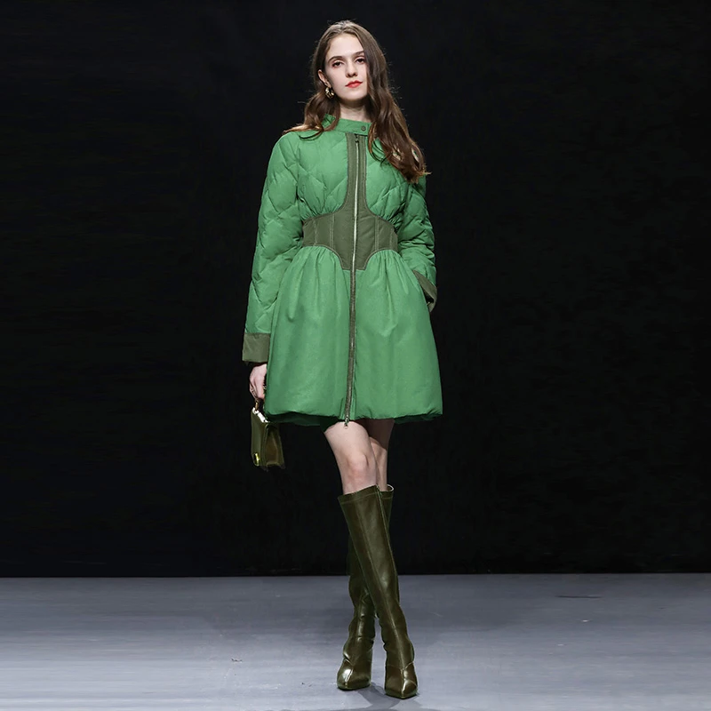 冬新甜酷风撞色设计收腰显瘦南瓜裙白鸭绒保暖羽绒服HC32843K