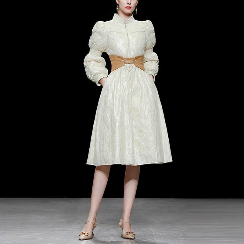 2024冬款米白色中长款羽绒服加厚过膝显瘦外套HC25464