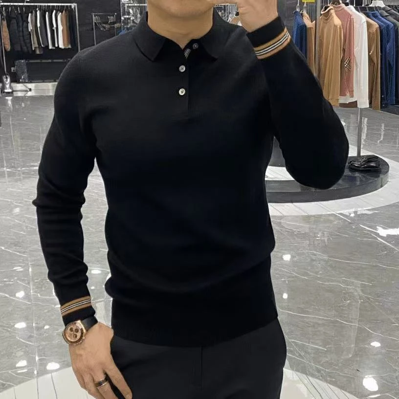 秋冬季高品质轻奢男士针织衫翻领长袖轻奢气质男装保暖打底毛衣