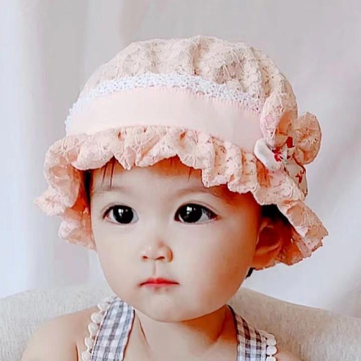 女宝宝公主蕾丝盆帽儿童帽子新生儿胎帽婴幼儿薄款遮阳帽太阳春夏