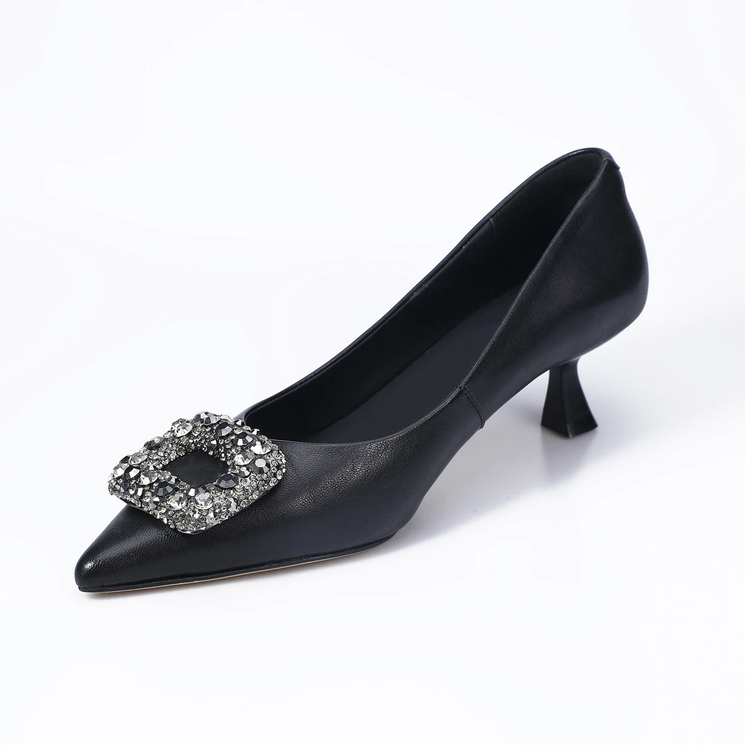 【跟高5CM】水钻女鞋2025新款高端白色高跟鞋气质名媛细跟单鞋女