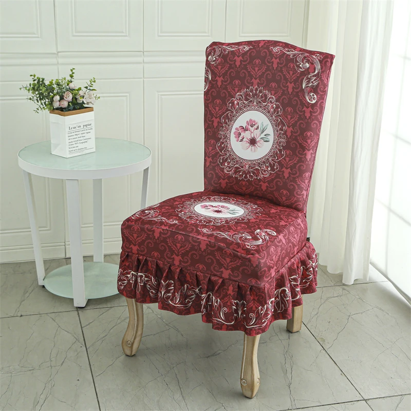 加厚印花椅套餐桌椅套弹力餐椅套全包通用座椅裙边家用荷叶边椅套