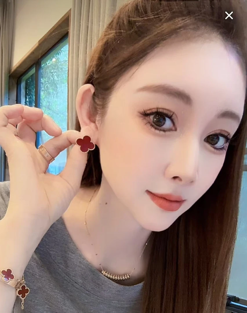 合金耳饰 【现货秒发】豆子优选-玫瑰金轻奢气质四叶草耳钉 DZ95378