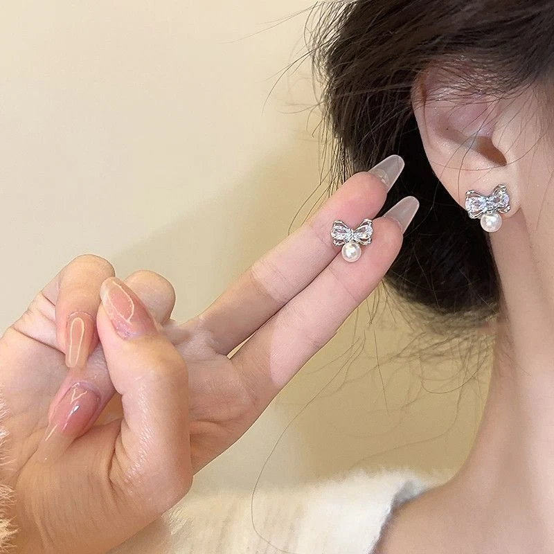 S925银针2023年新款蝴蝶结耳钉耳环女高级感气质耳饰设计感
