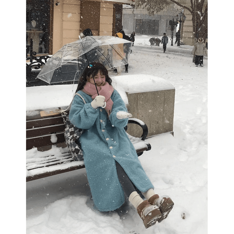 温柔风毛呢外套女装冬季2023新款奶fufu加厚保暖长款过膝长袖大衣