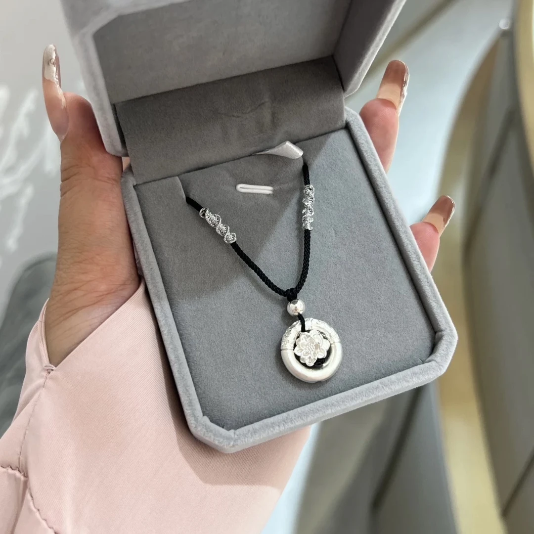 吊坠足银 足银999平安扣莲花国风项链平安喜乐好运连连