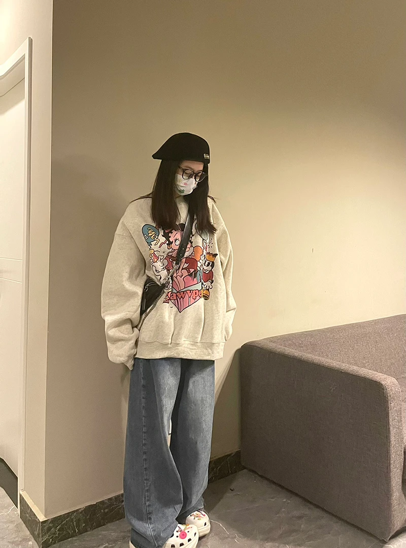 胖mm加肥加大码女装80-300斤美式复古卫衣秋冬季宽松加绒加厚上衣