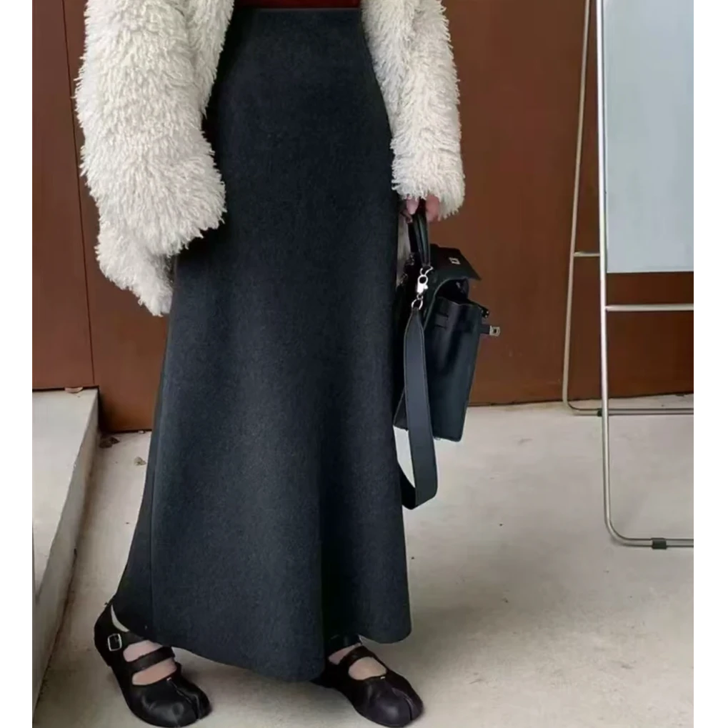 2026秋冬毛呢加绒A字裙半身裙裙子女时尚显瘦欧货百搭垂感潮6688