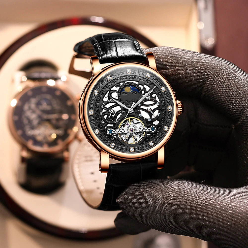 【粉丝专属】黑武士日月星辰镂空男士时尚机械腕表SS