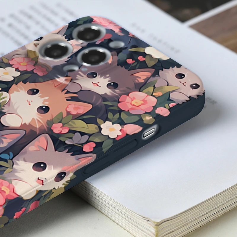 花丛猫咪适用苹果15Plus菲林手机壳iphone13promax新款11防摔12手