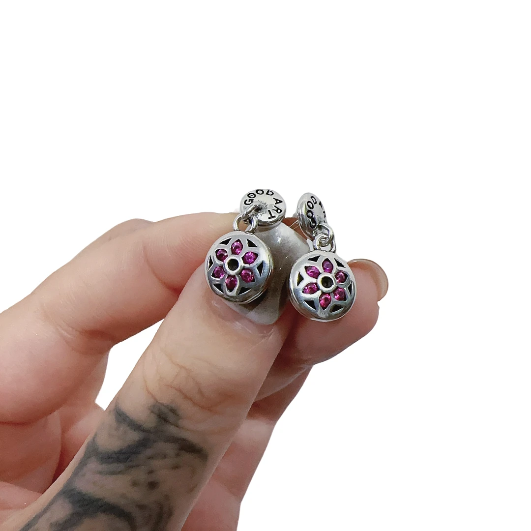 925银耳饰 甜酷风粉色锆石樱花耳钉女小众个性复古潮流韩版百搭