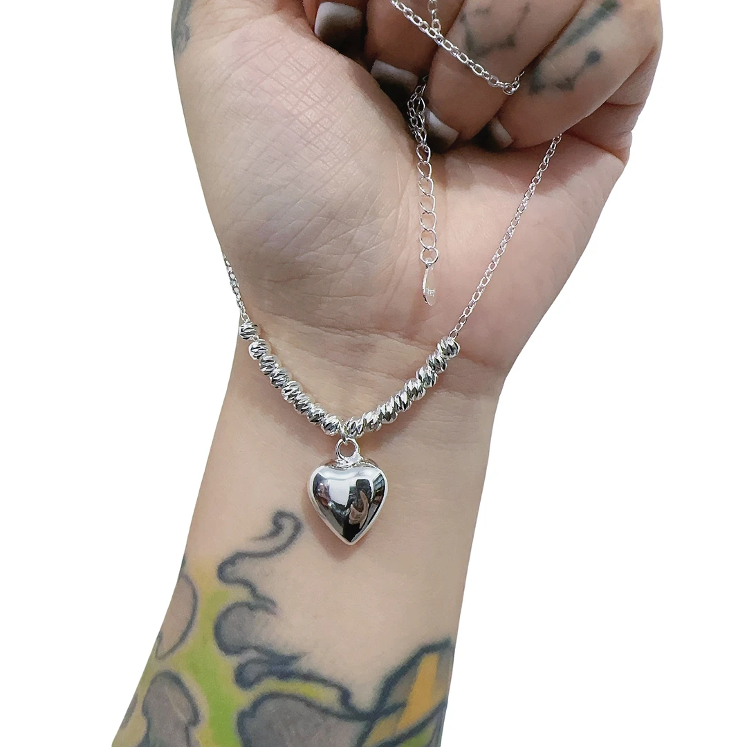 吊坠925银 纯银包铜爱心吊坠项链韩版小众极简设计感质感锁骨链