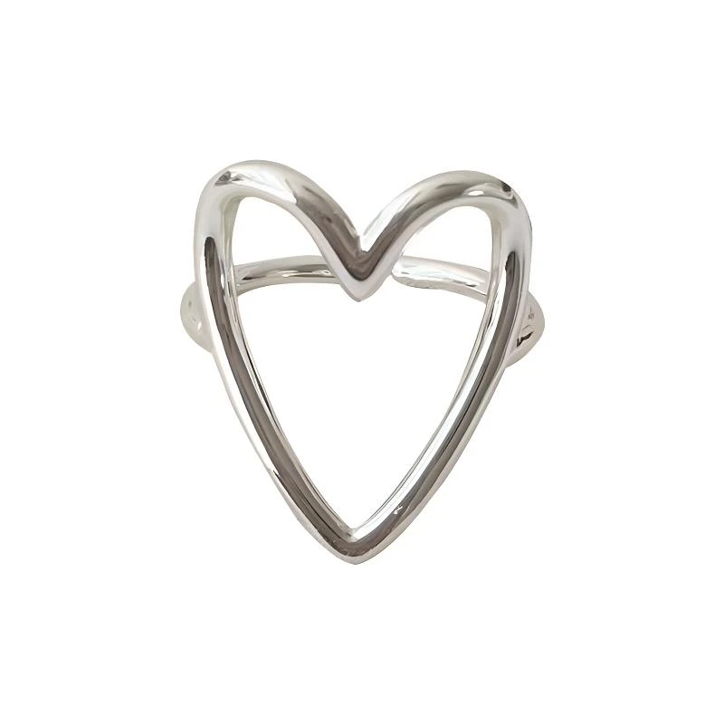 925银戒指  纯银包铜爱心镂空爱心开口指环女不掉色个性韩国夸张