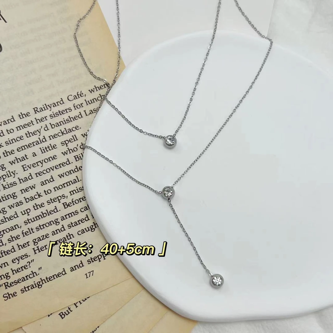 钛钢项链 BIBI【双层锆石】项链胸链BB111