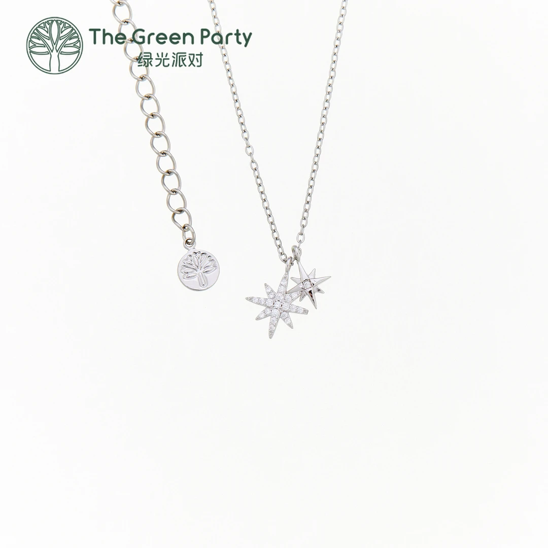 TheGreenParty 吊坠925银合成锆石 带证书 【双子座】星星项链
