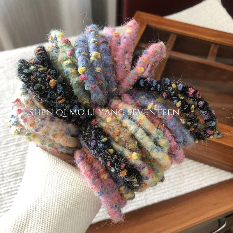 秋冬彩色毛线发绳高弹力彩色皮筋温暖气质头绳法式