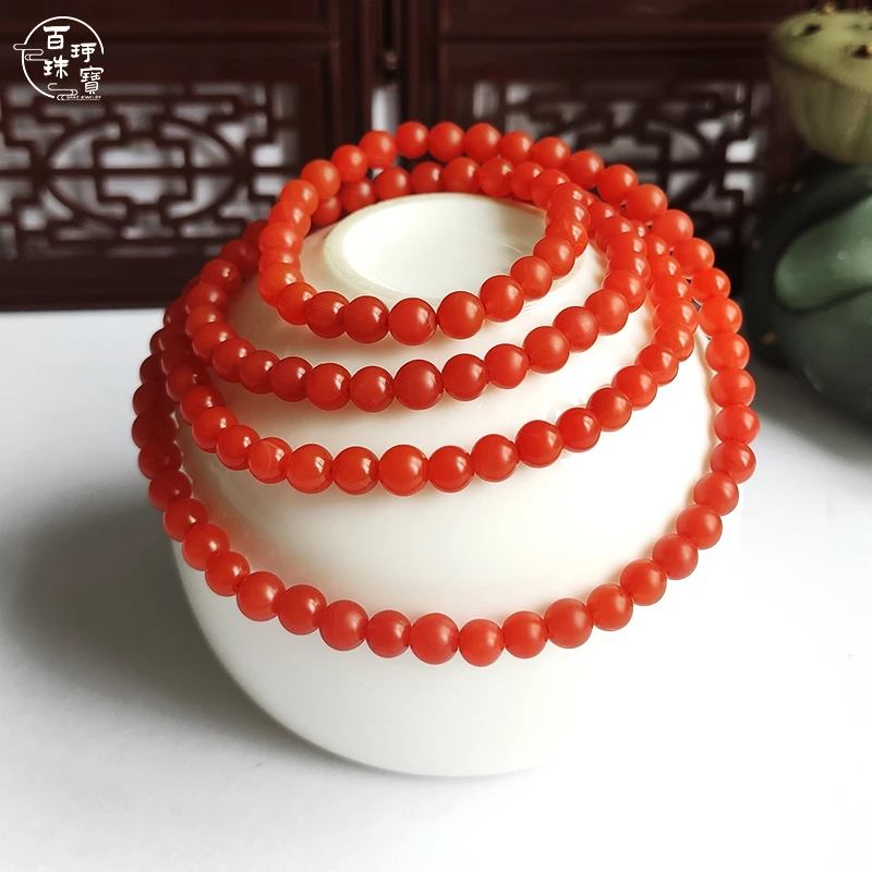 正品保真保山南红滴水洞精品多圈手链时尚长链佛珠5mm108 收藏品