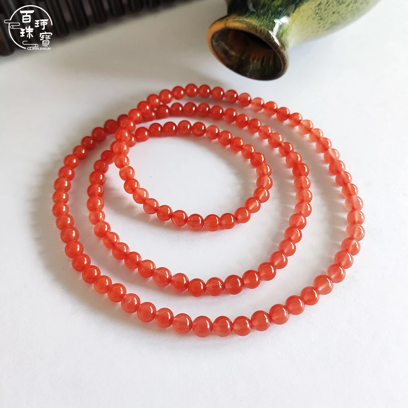 【百珂】正品保真南红四川联合料多圈手链柿子红收藏级长链时尚 5mm