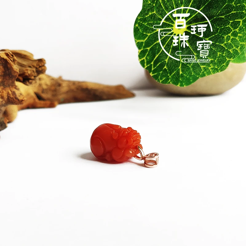 【百珂】正品保真南红貔貅吊坠项链保山收藏级精雕项坠挂链 15*12*9
