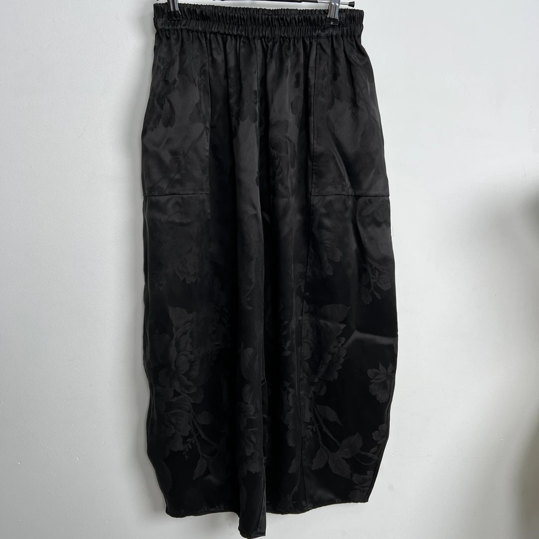 高定重磅双面穿香云纱桑蚕丝设计师花萝老料灯笼裤宽松百搭中式