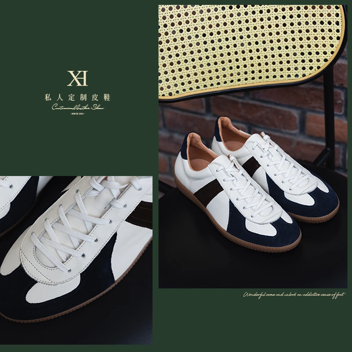 XH轻奢●红茶拿铁/手工德训全粒面头层/小牛皮拼接/真皮男女低帮