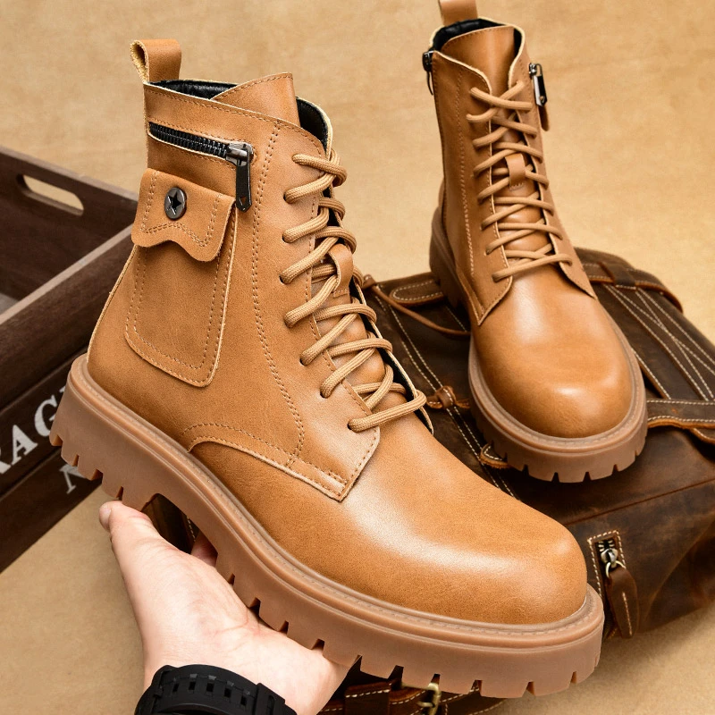 新款秋季潮流马丁靴男真皮英伦风复古大黄靴户外高帮工装靴23567