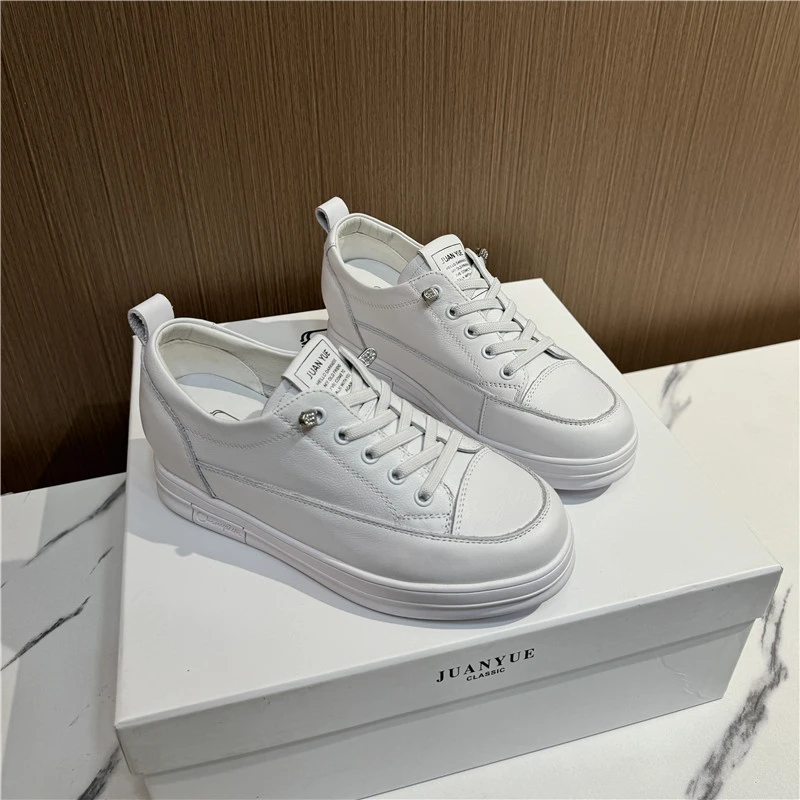 【头层牛皮】内增高真皮小白鞋女厚底百搭基础一脚蹬透气