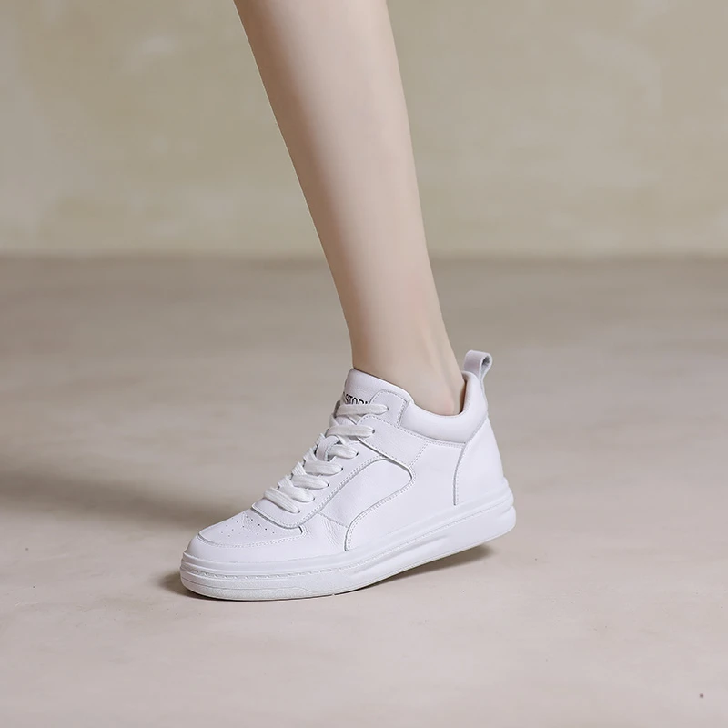 头层牛皮真皮秋季厚底系带新款高帮休闲小白鞋女10005-1