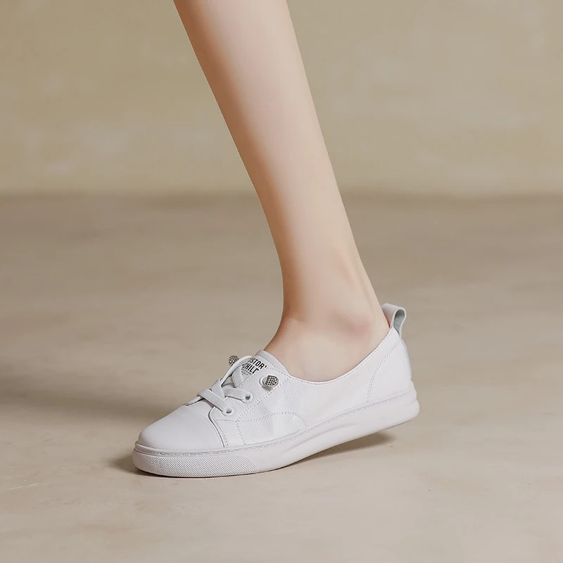 头层牛皮小白鞋女浅口平底真皮基础百搭透气夏季薄款10096-2