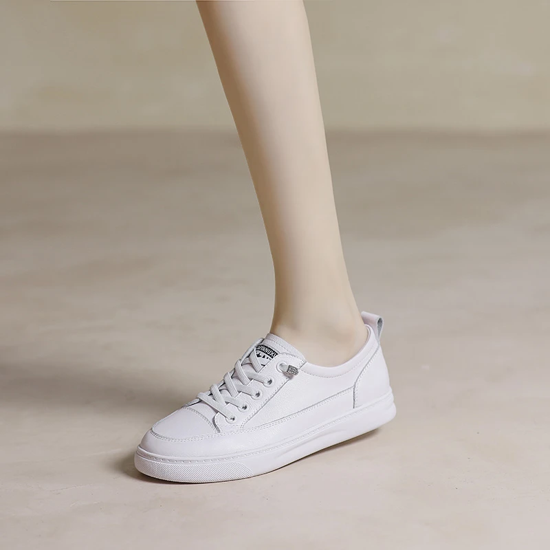 头层牛皮小白鞋女夏季松紧带低帮板鞋真皮平底10162-2